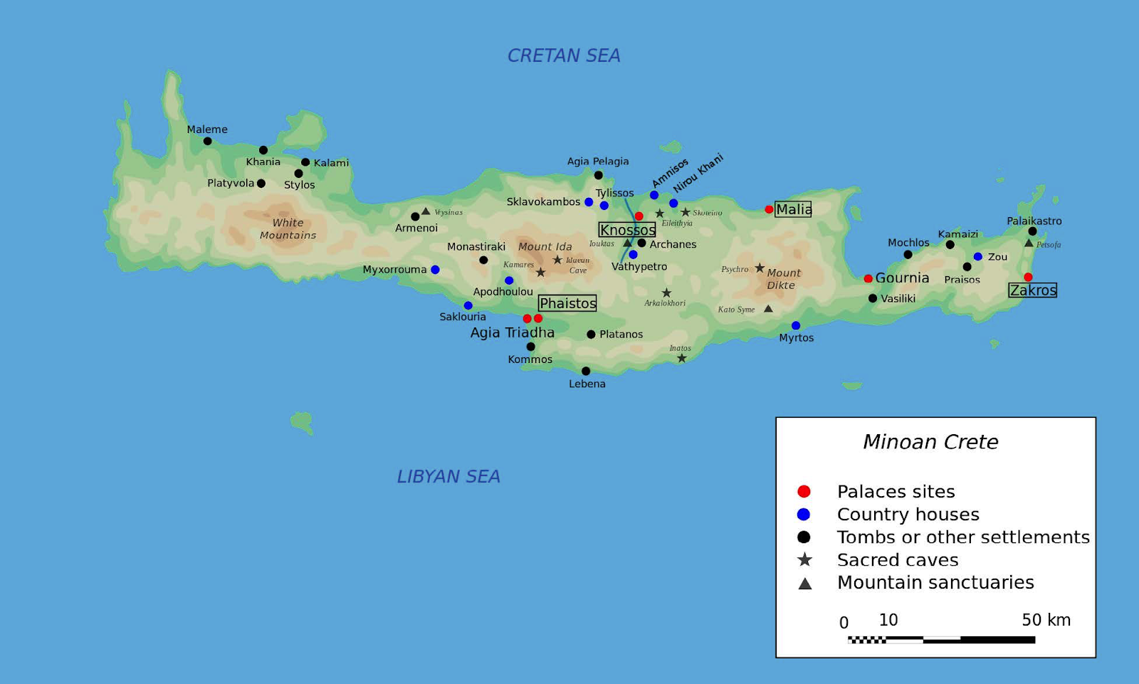Map of Minoan Crete | Author: User “Bibi Saint-Poi” | Source: Wikimedia Commons | License: CC BY-SA 3.0