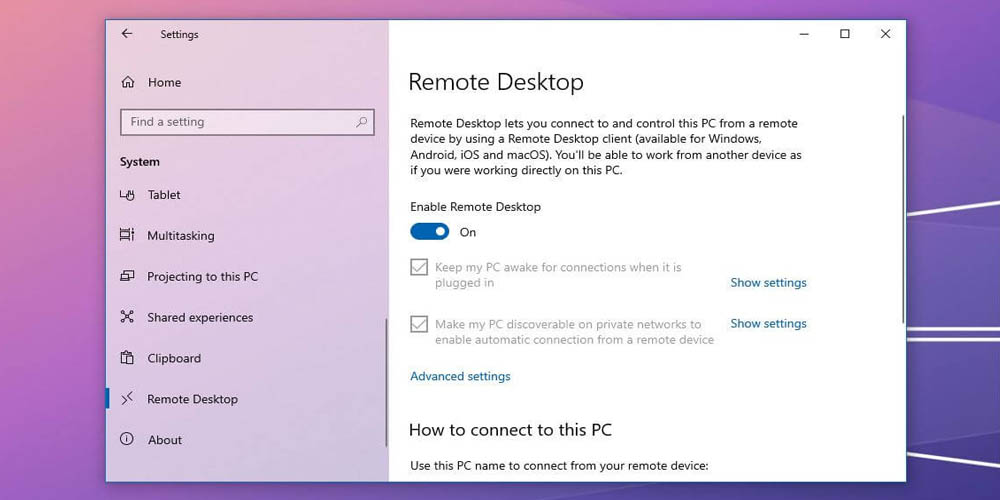Remote Desktop on Windows Professional