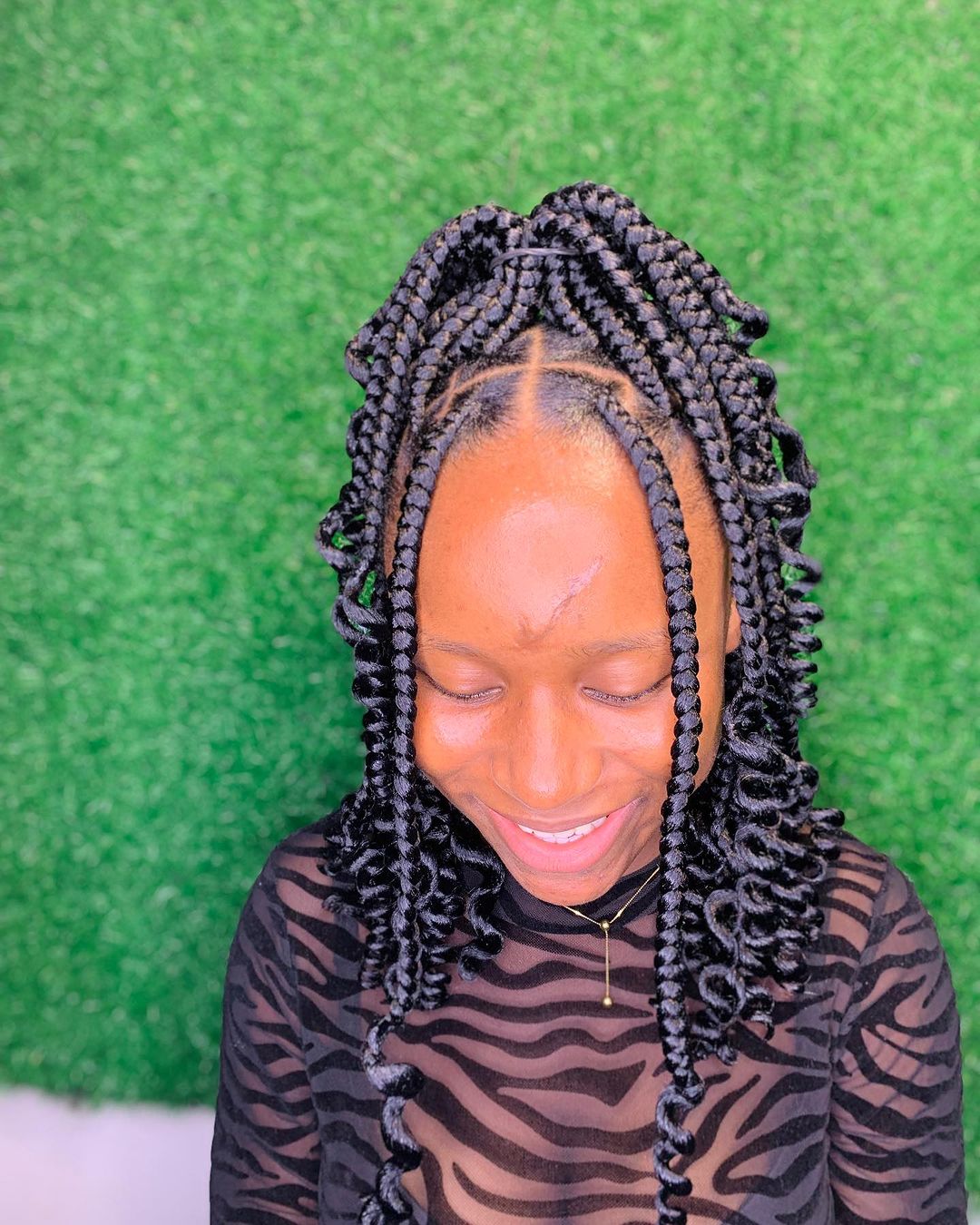 Short Large Bohemian Knotless Braids With Large Curls