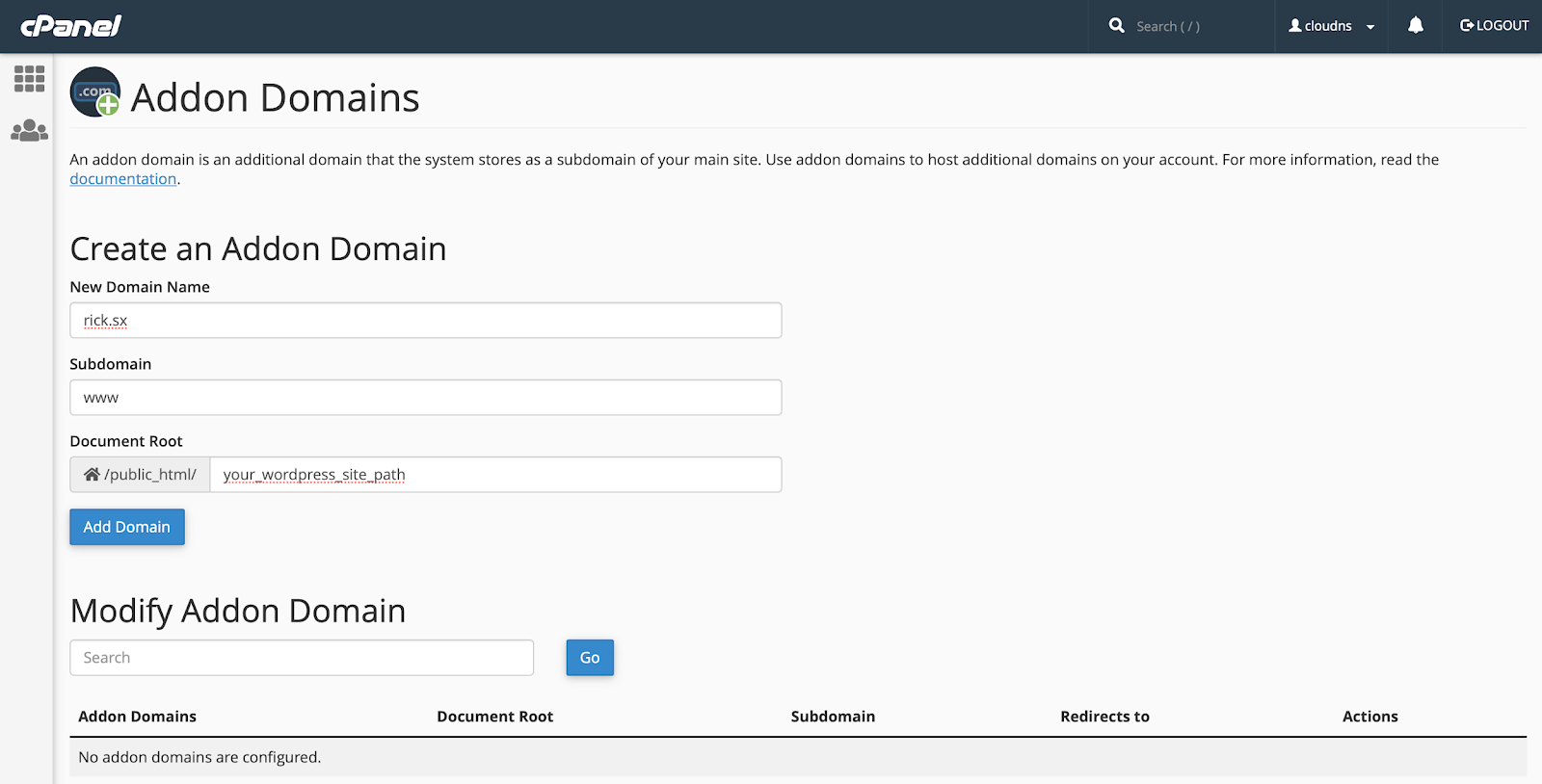 Addon Domain cPanel