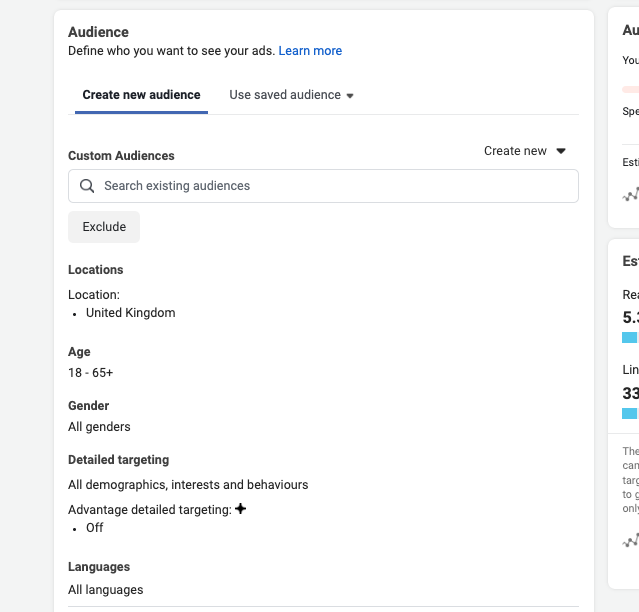 Building a Facebook ads audience in Ads Manager