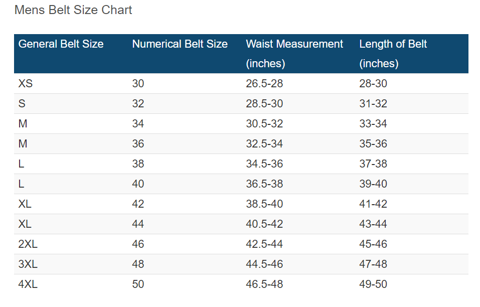 Belt Sizes For Men Women Charts Sizing Guide Conversion 60 OFF