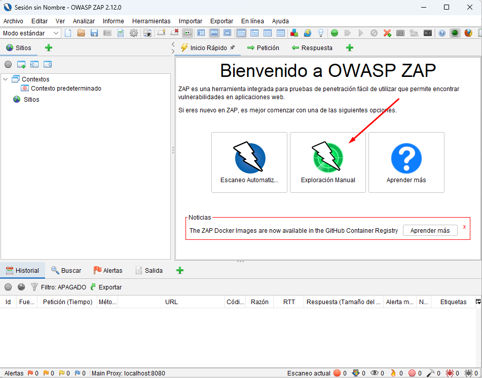 Configuración escaneo manual con Owasp Zap