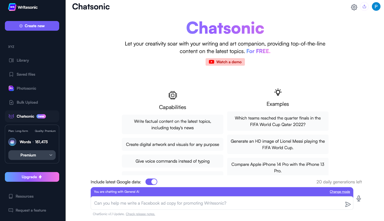 ChatSonic - ChatGPT at capacity