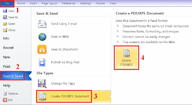 Xuất file Word sang PDF với tính năng Save & Sent
