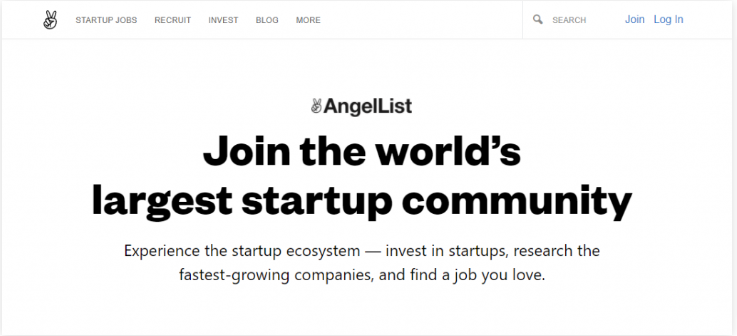 La page d'accueil d'AngelList