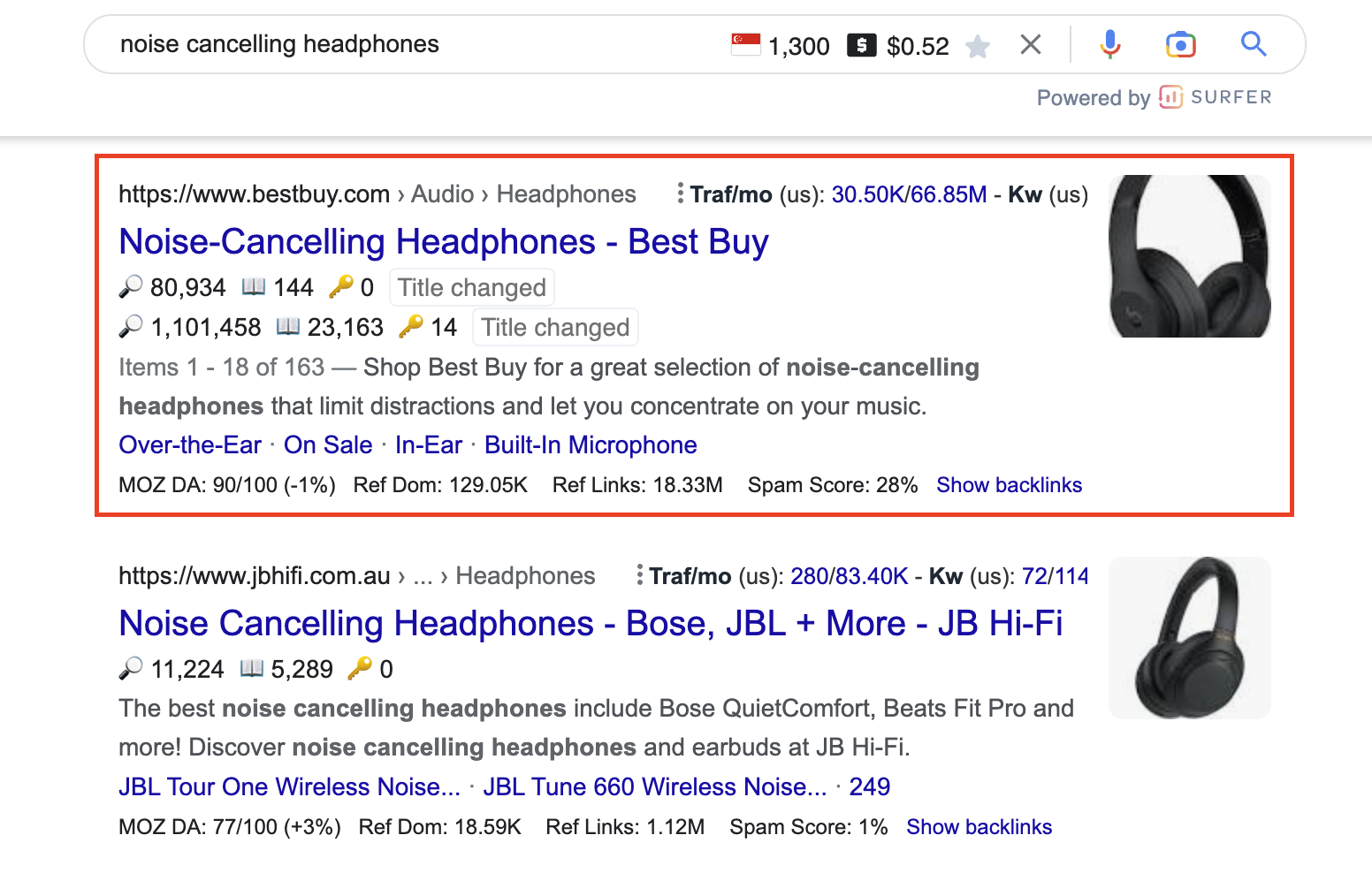 example of ecommerce search result