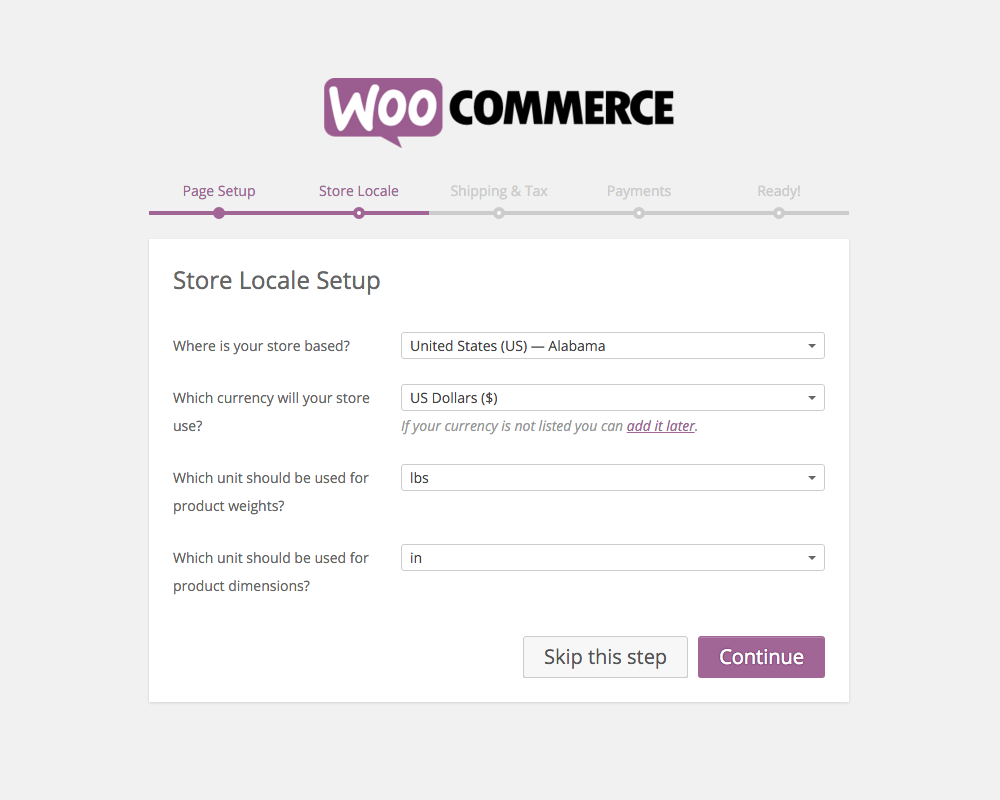 Configuração do WooCommerce: Local