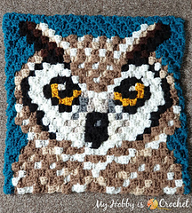 horned owl c2c crochet square