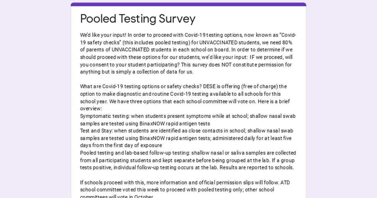 Pooled Testing Survey