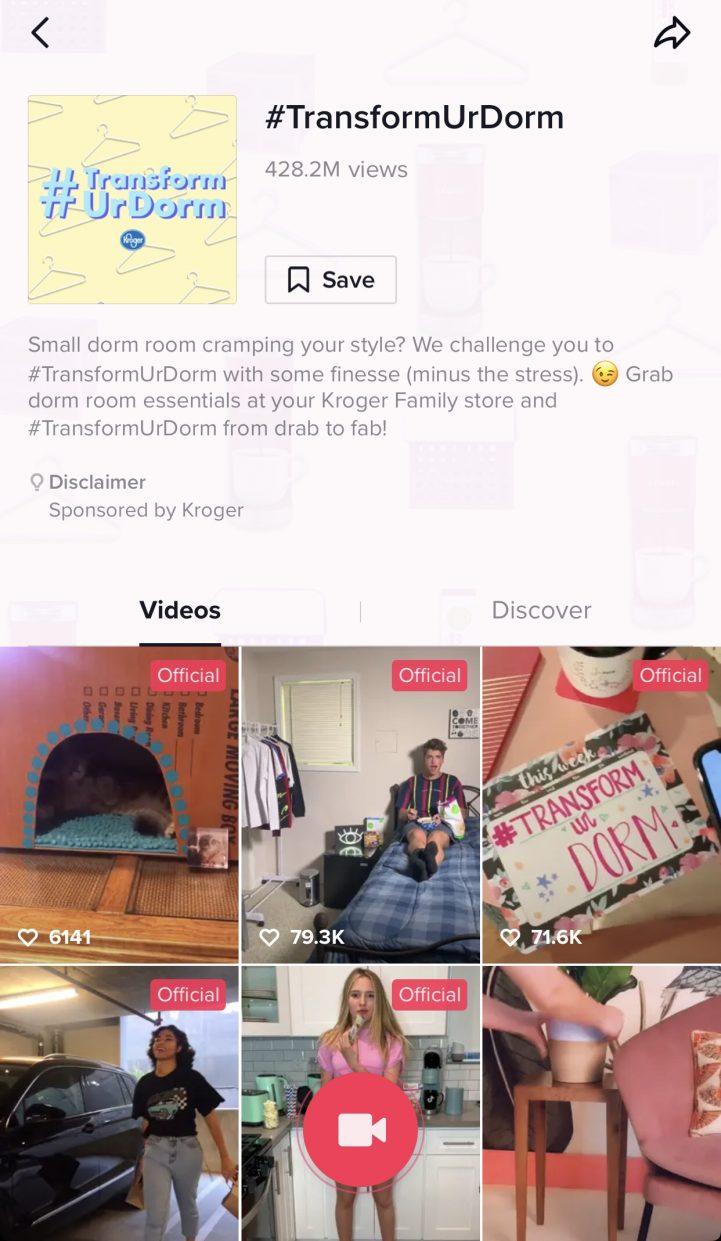 Kroger's #TransformUrDorm influencer marketing campaign on TikTok