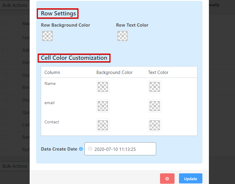 table data font color in Ninja Tables