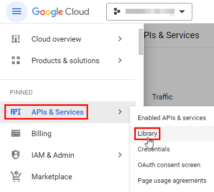 Navigating to the API library in the Google Cloud Console.