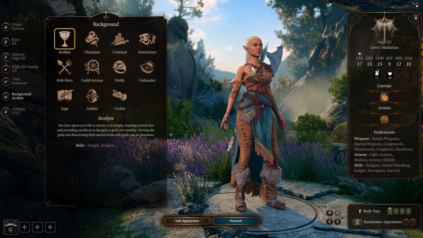 A screenshot of character creation from Baldur's Gate 3