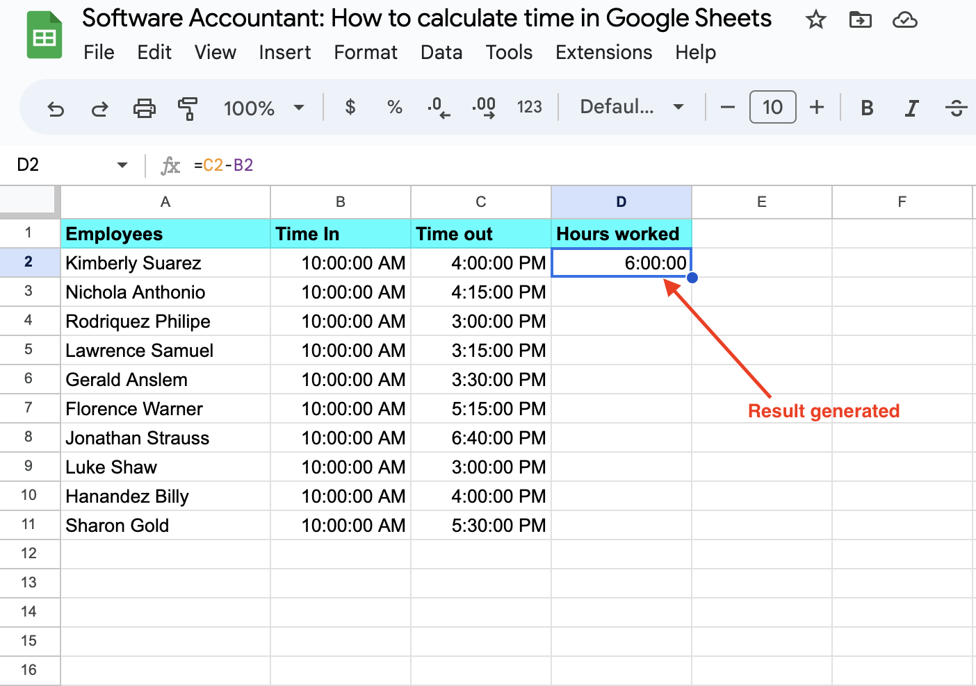 Calculate Time in Google Sheets (Time Difference, Hours Worked, Add)