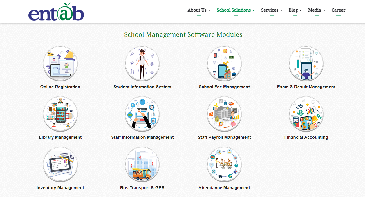 School management software module of entab infotech pvt. ltd. Entab is the one of the top school software vendors in india.