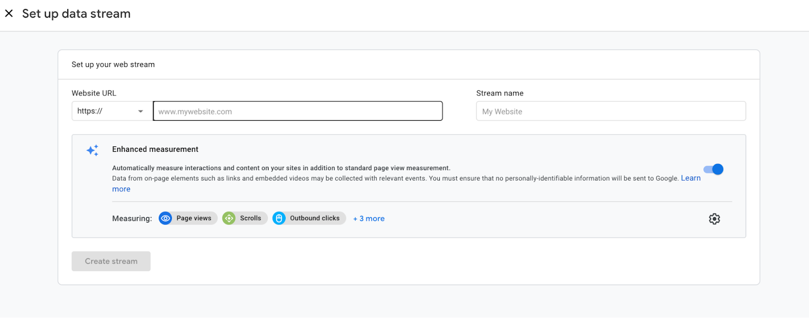 data stream setup step 2