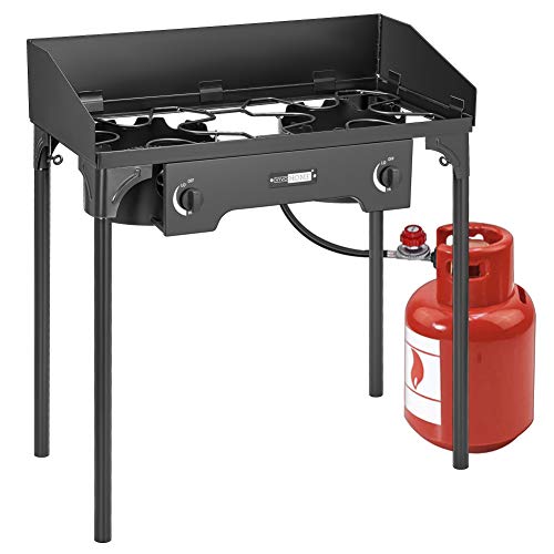 VIVOHOME Double Burner Stove, Heavy Duty Outdoor Dual Propane with Windscreen and Detachable Legs Stand for Camping Cookout, Max. 150,000 total BTU/hr