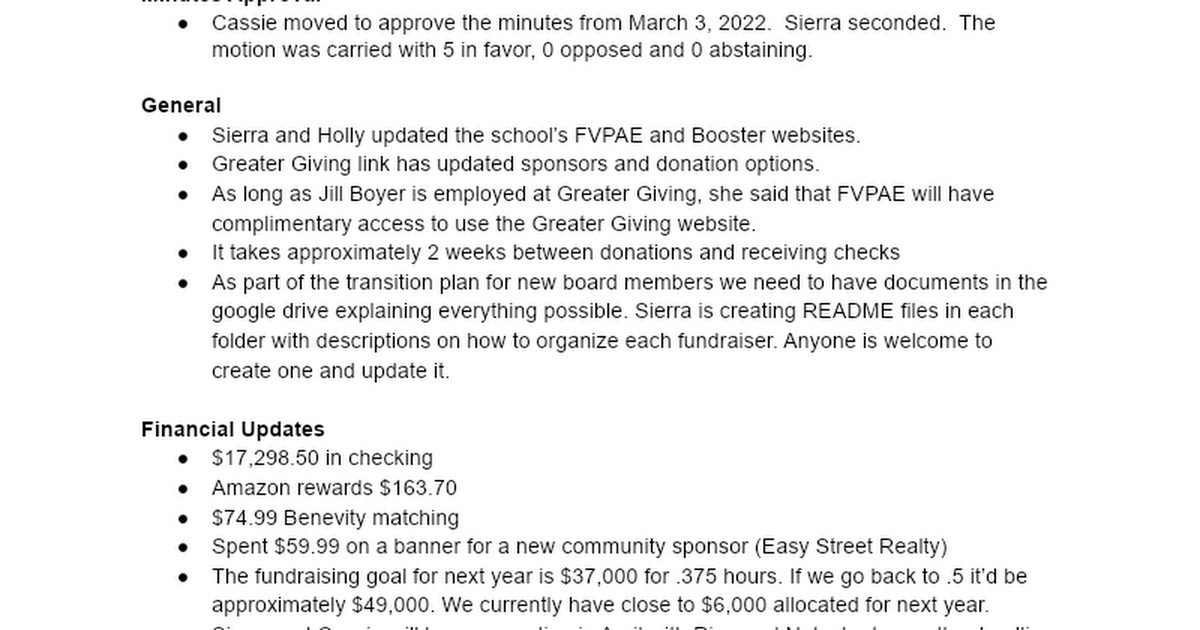 FVPAE Meeting March 31, 2022