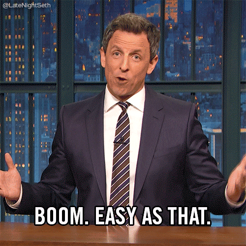 A talk show host saying "Boom, easy as that."