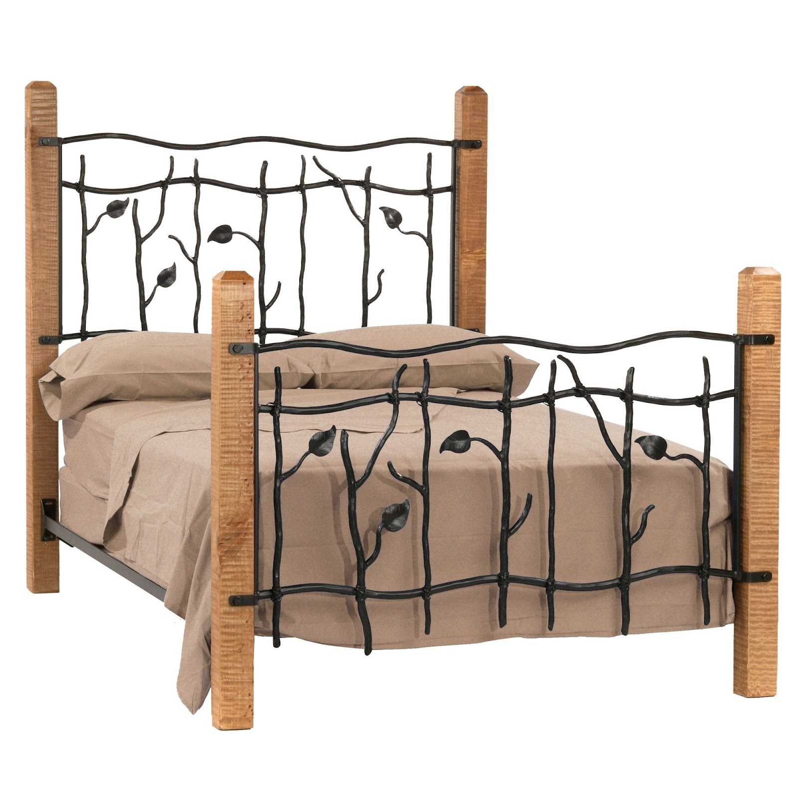 Giường sắt kết hợp với chân gỗ