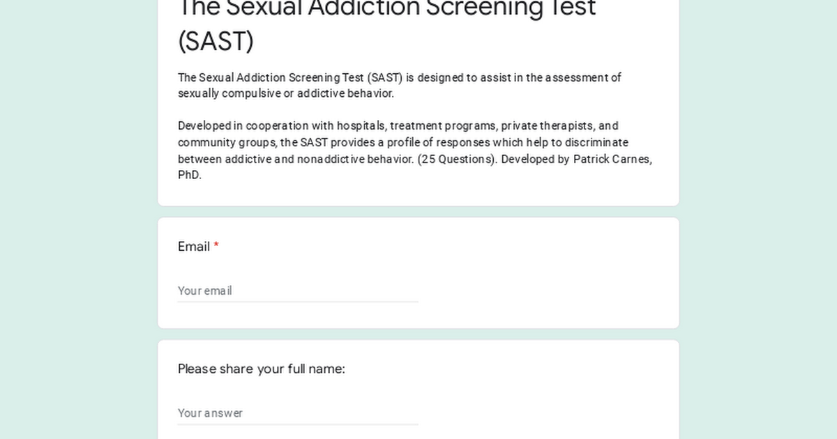 The Sexual Addiction Screening Test Sast