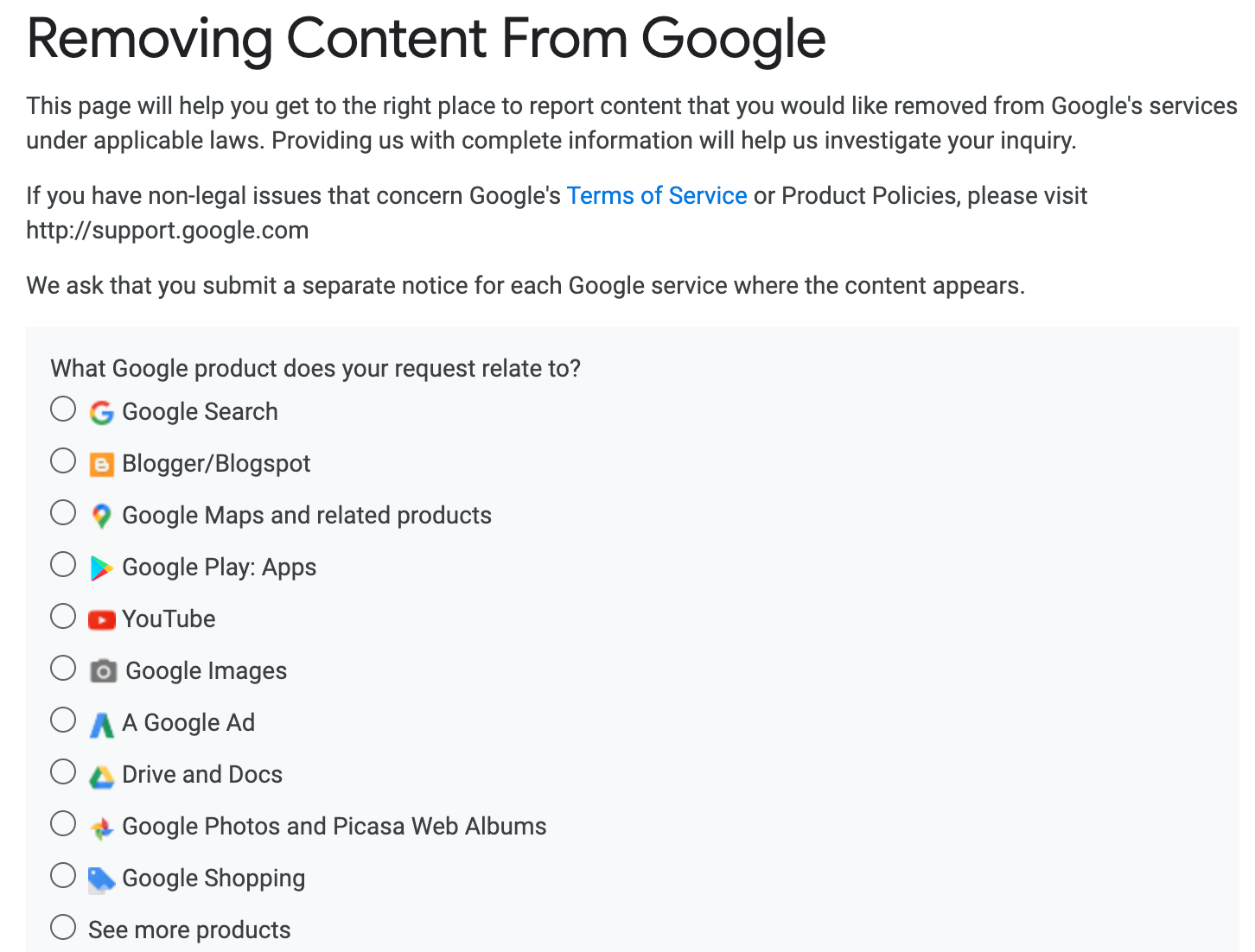 remove content from google