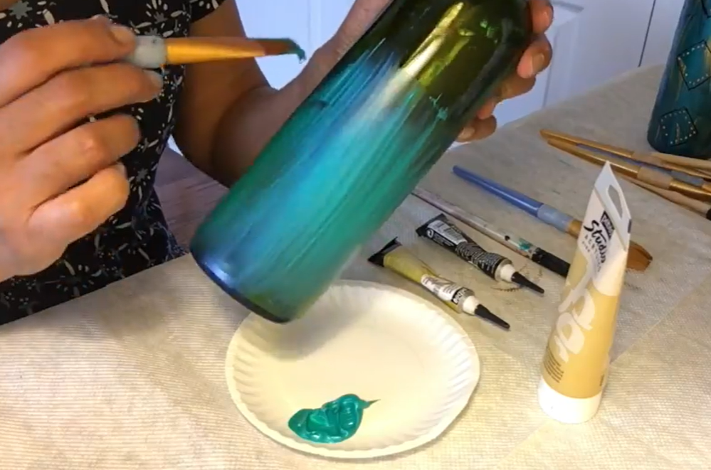 painting bottle teal