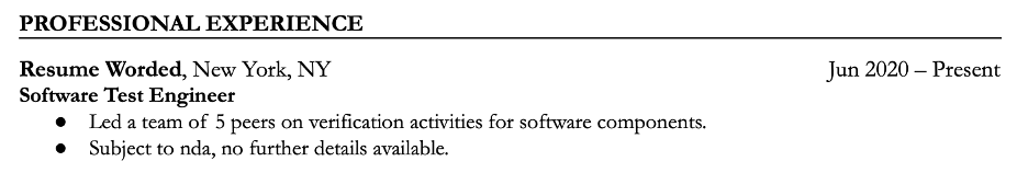 Mention an NDA in your bullet points to explain a lack of details on your resume