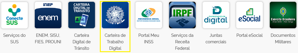 Serviços digitais disponíveis no site do governo federal.