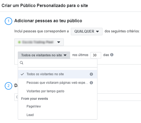 Tela de configuração do Face Ads que mostra como criar campanhas para públicos que já tiveram contato com a marca