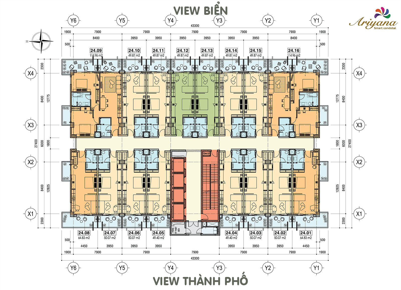 Ariyana SmartCondotel Nha Trang Floor Plan – Sea View and City View