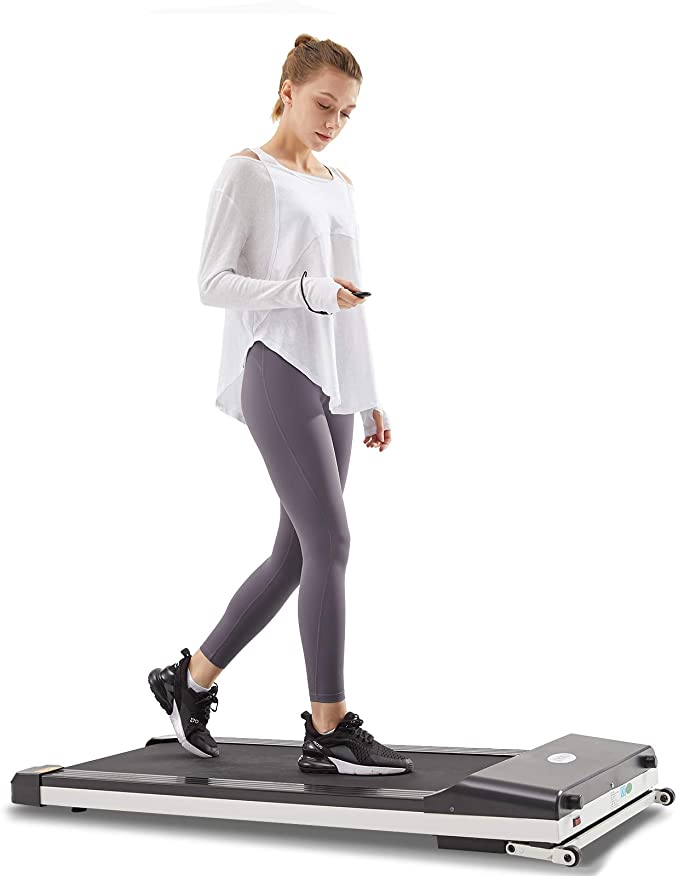 UMAY Portable Treadmill with Foldable Wheels, Under Desk Walking Jogging Machine Flat Slim Treadmill, Sports App, Installation-Free, Remote Control, Jogging Running Machine for Home/Office