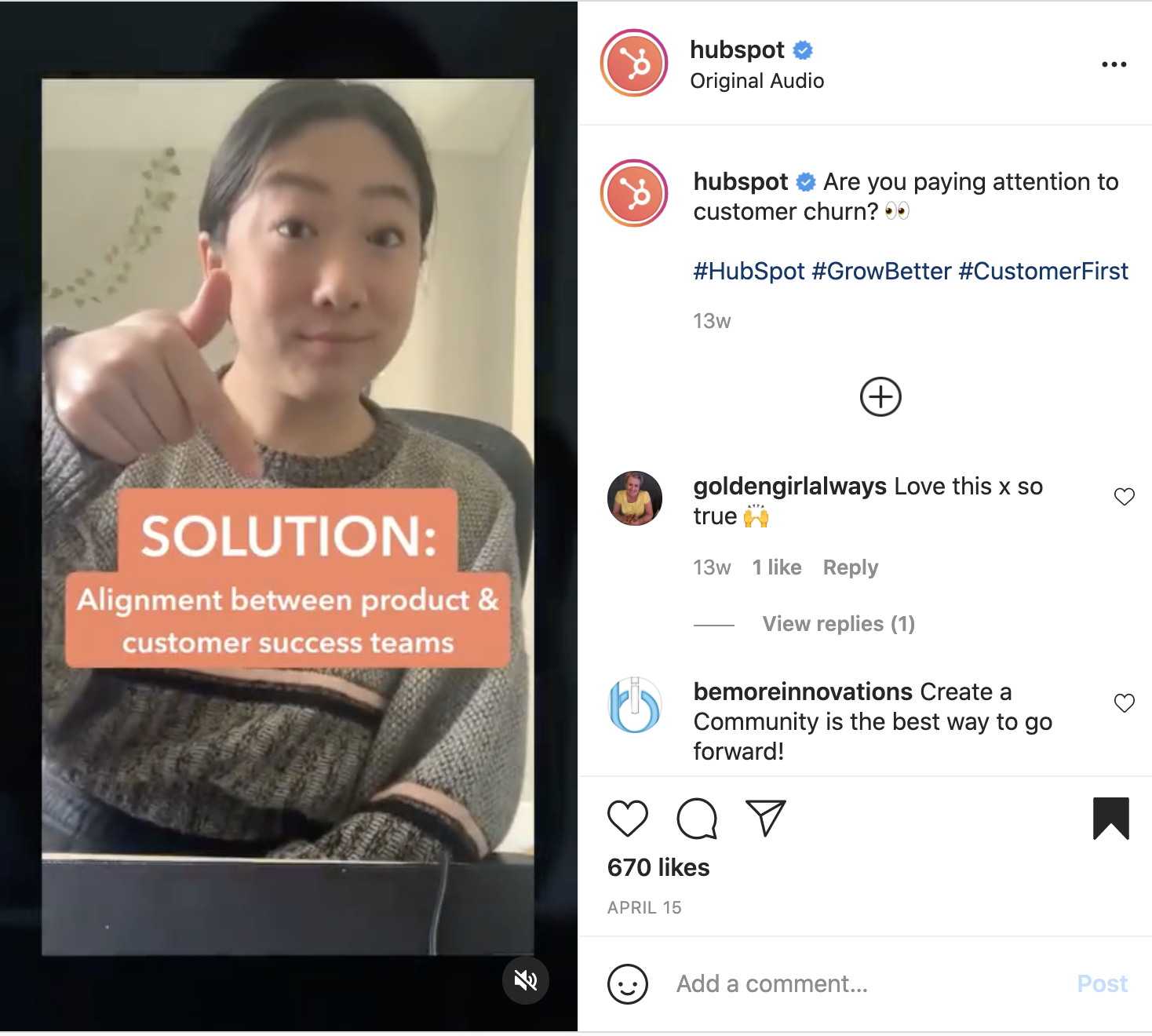 b2b instagram reels example - hubspot 