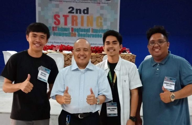 NOTABLE ALUMNI. Montañez (leftmost) and Tapang (3rd from the left) reaping the Best Paper and Presenter and the 3rd Best Paper in the 2nd Student Regional Innovation and Computing (STRING) Conference Computer Science category