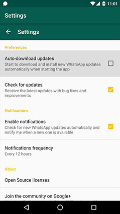 check for whatsapp updates on Android