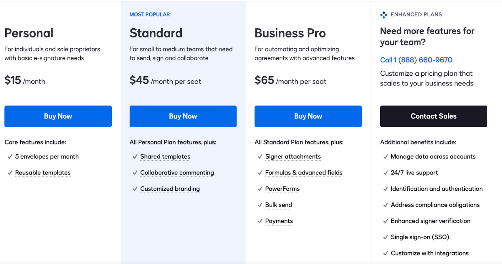 DocuSign Pricing Table