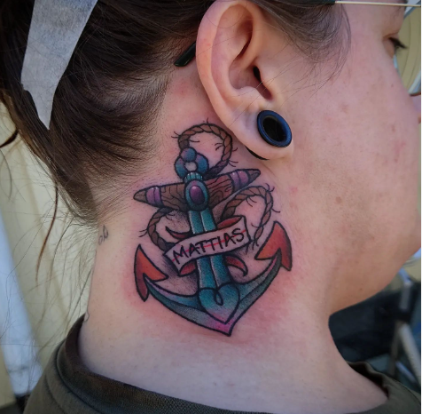 Colorful Anchor Tattoo For Women