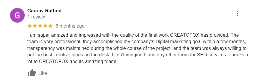 honest review from a customer in Rajkot who used the digital marketing services from Creatofox