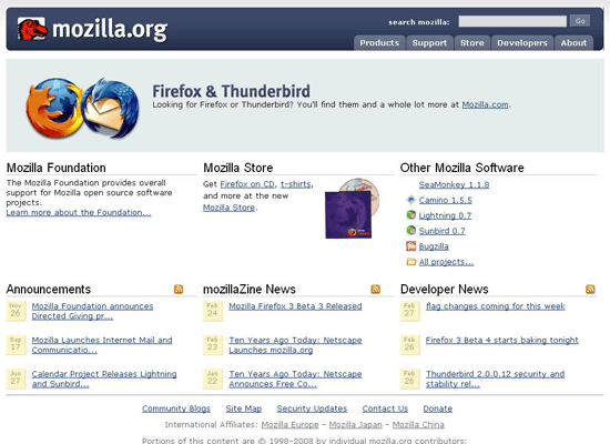 Site web Mozilla avant refonte