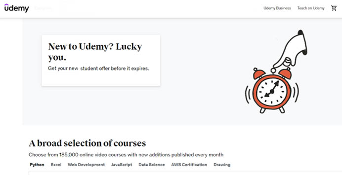 Udemy Academy main page
