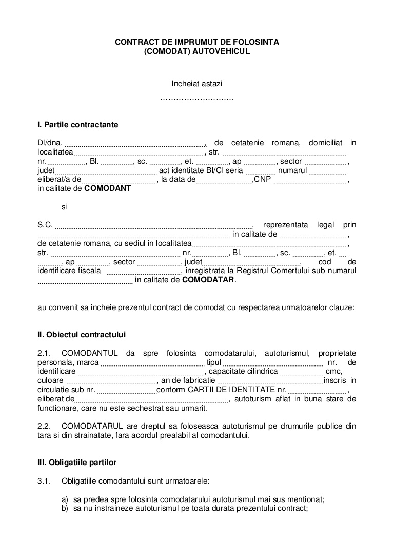 Contract de comodat: ce este, tipuri, modele și obligații - Termene.ro