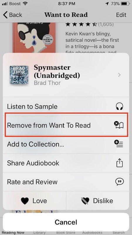 Remove Books from Wishlist in iOS Books app