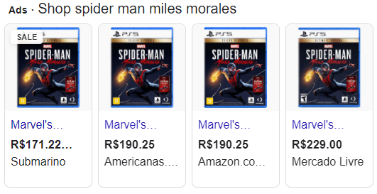 Anúncio do game Marvel's Spider-Man: Miles Morales (PS5) no Google.