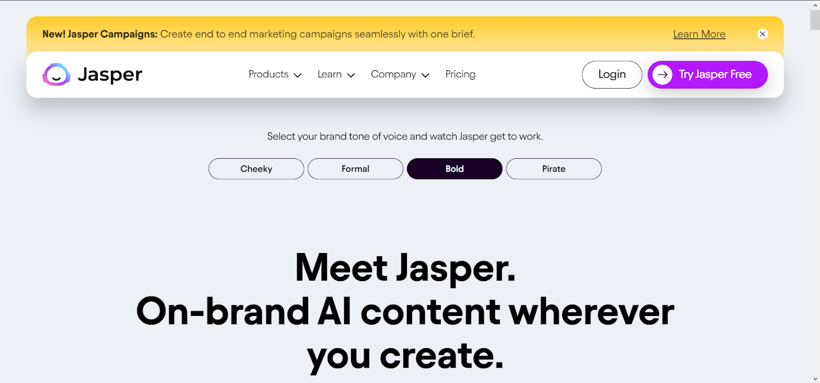 Jasper AI Homepage