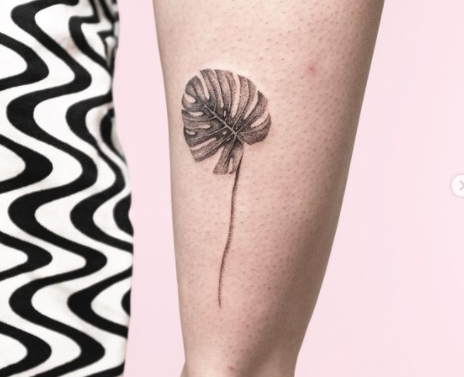 Single Leaf Stick And Poke Tattoo