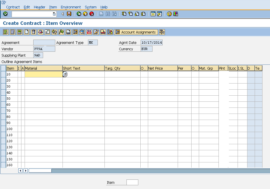 SAP contract entry