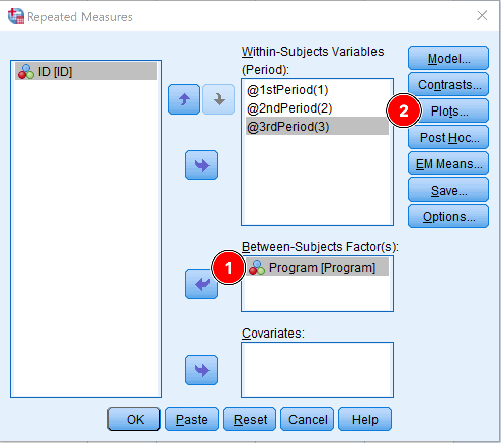Add the Between-Subjects Variable in SPSS. Source: uedufy.com