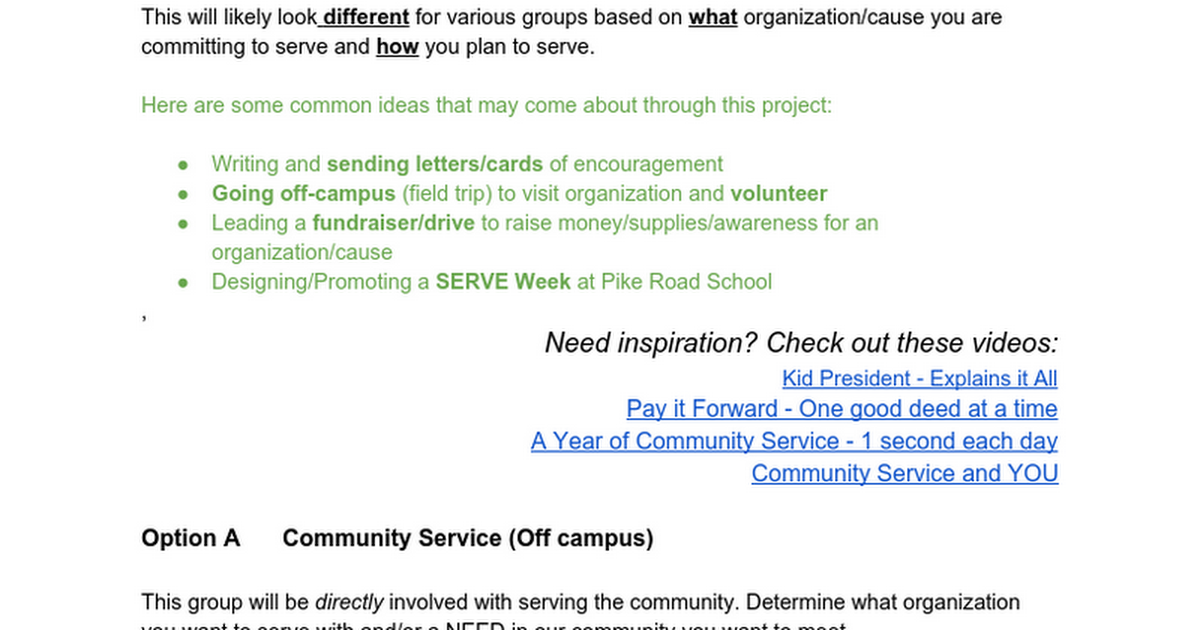 Community Service Opportunity Project