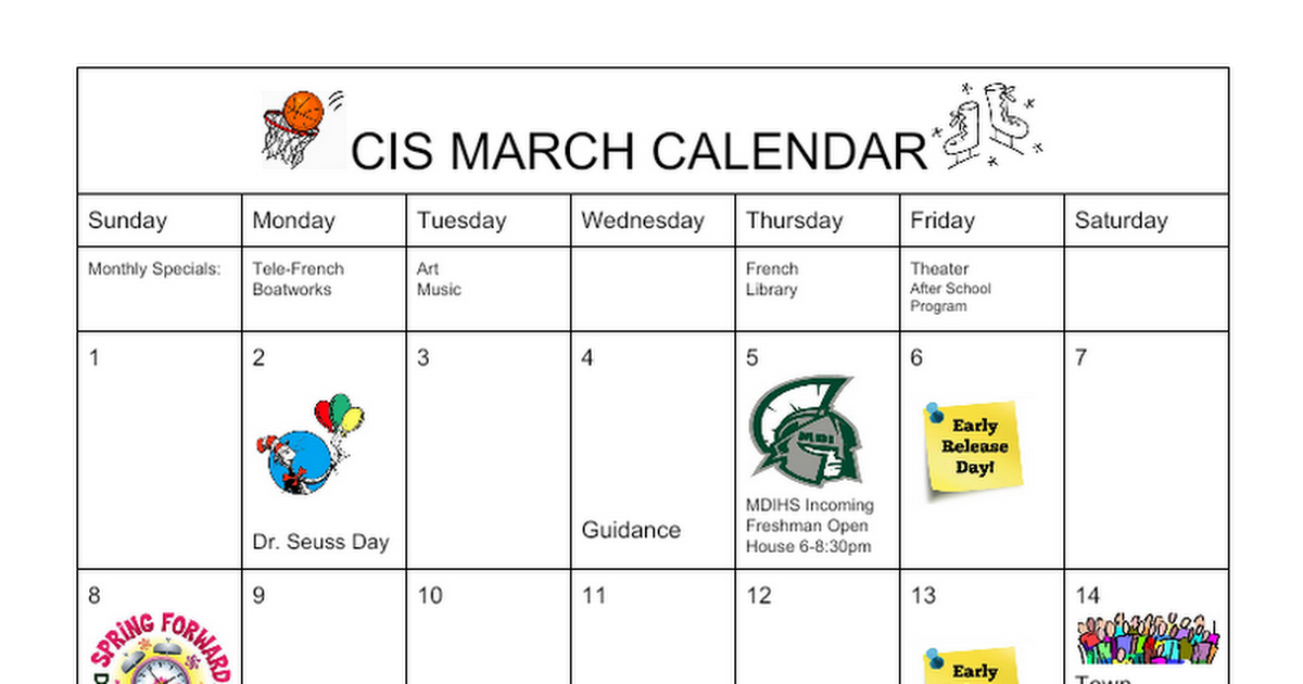 CIS March 2020 Calendar